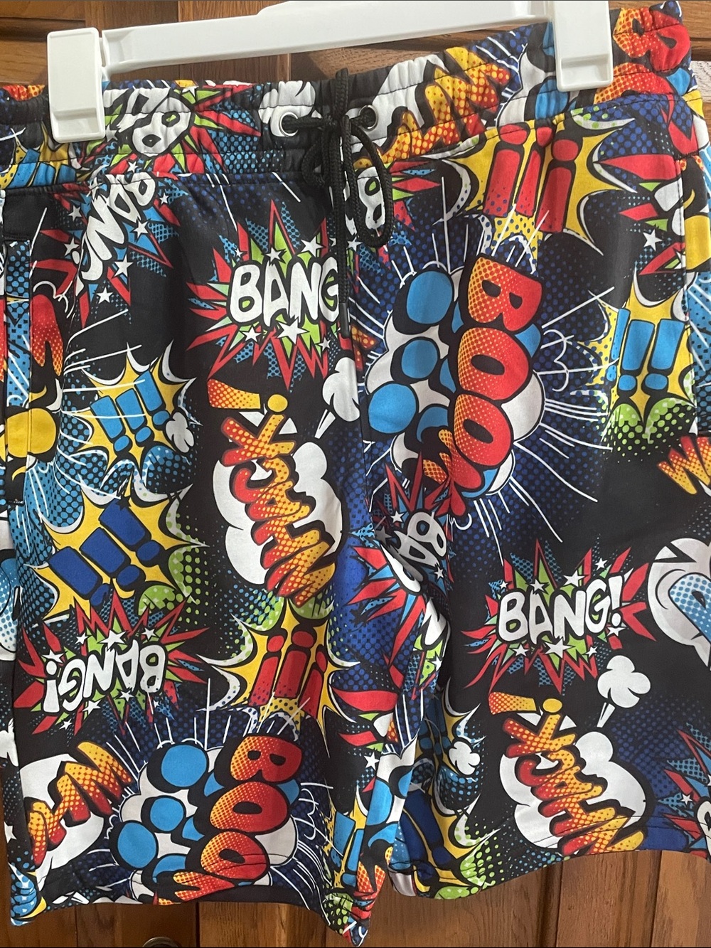 Oh Snap Black Comic-Print Shorts w pockets NWT, drawstring Sz. M by drill co.